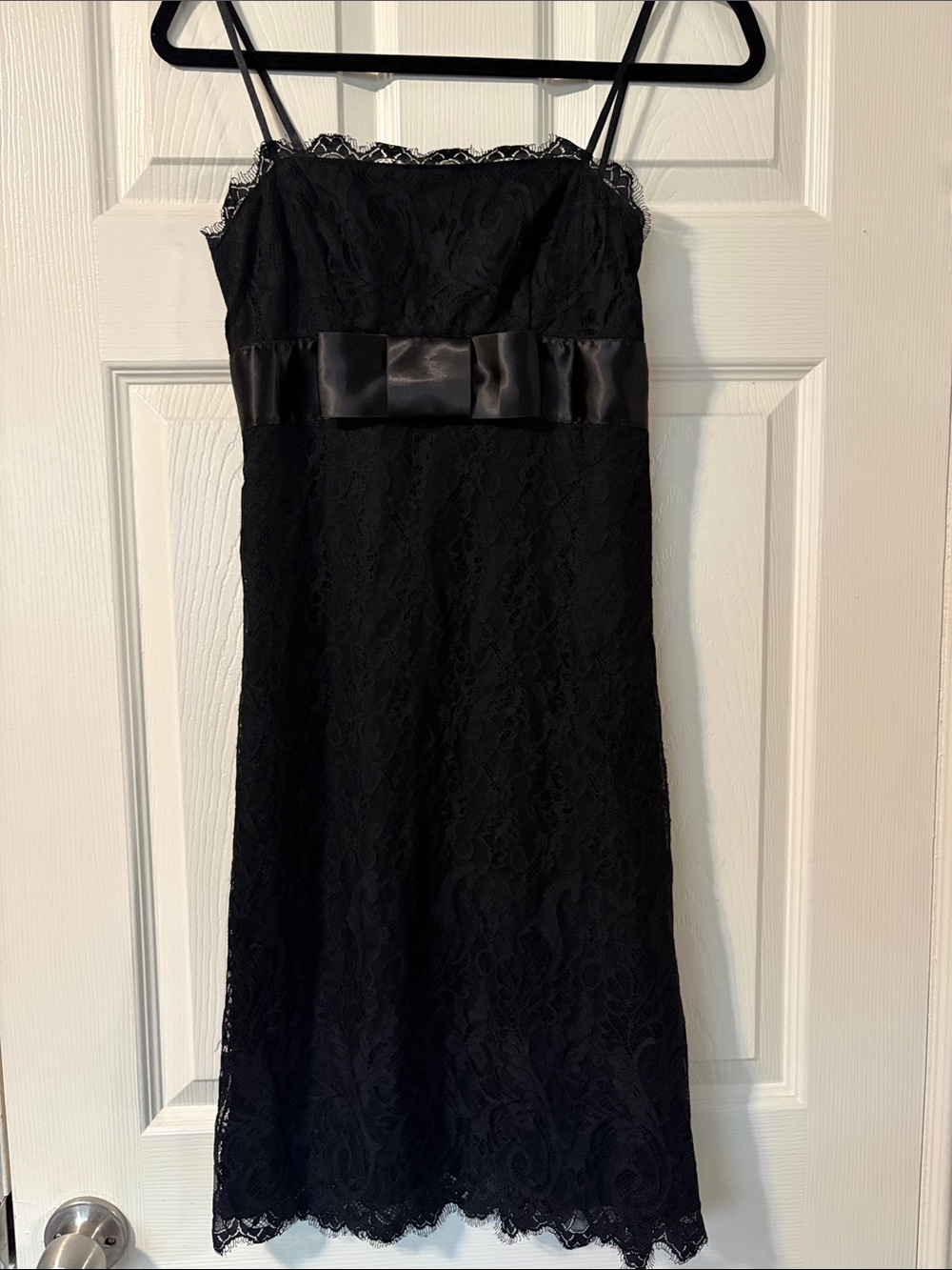 Vintage Black Lace Spaghetti-Strap Dress with Satin Bow